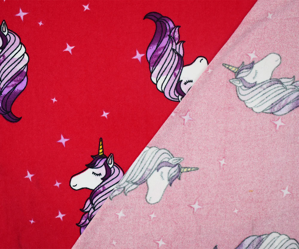 Red-Multi Unicorn Printed Poly Stretch Double Brushed Jersey Knit Fabric - Image 2