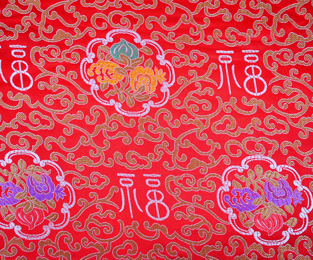 Red-Orange-Multi Polyester Fancy Floral Trellis Chinese Brocade Woven Fabric - Image 2