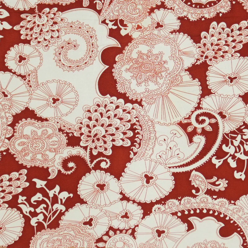 Red Silk Floral Printed Interlock Knit Fabric