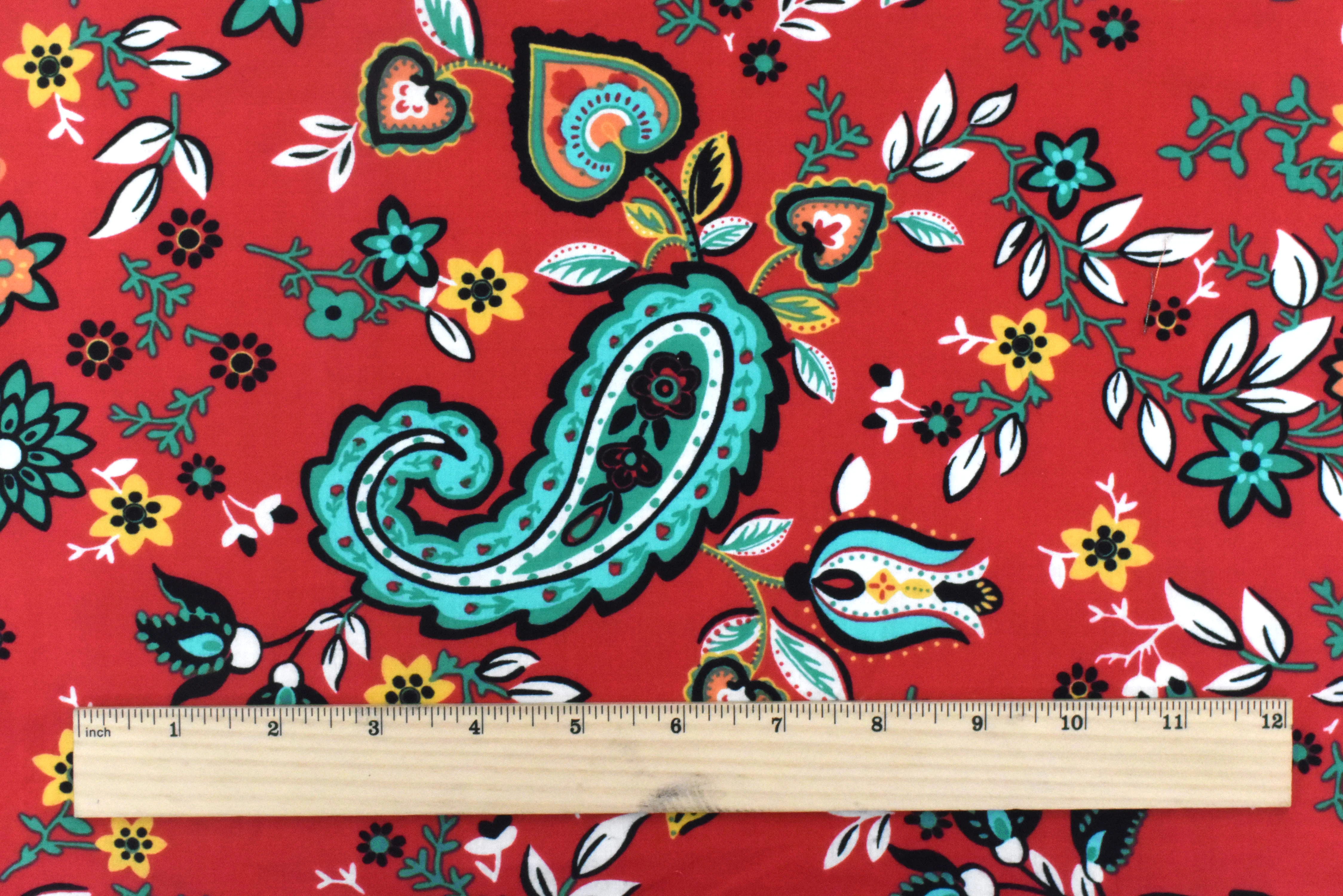 Red-Teal-Multi Cotton Floral Printed Batiste Woven Fabric - Image 4