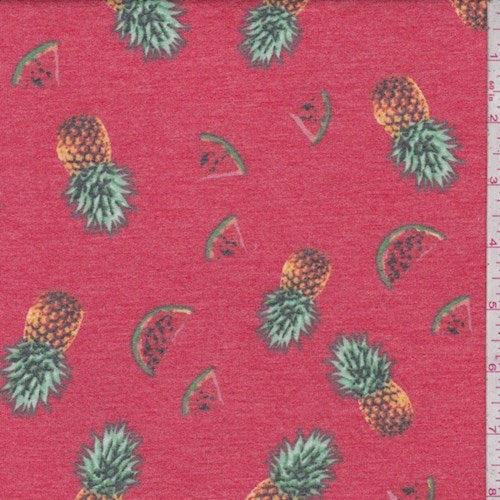 Red Tossed Fruit Brushed French Terry Knit Fabric