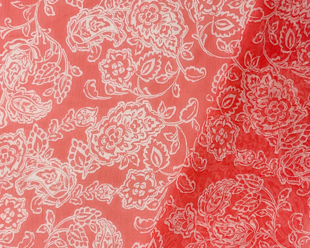 Red-White Floral Printed Yoryu Chiffon Woven Fabric - Image 2