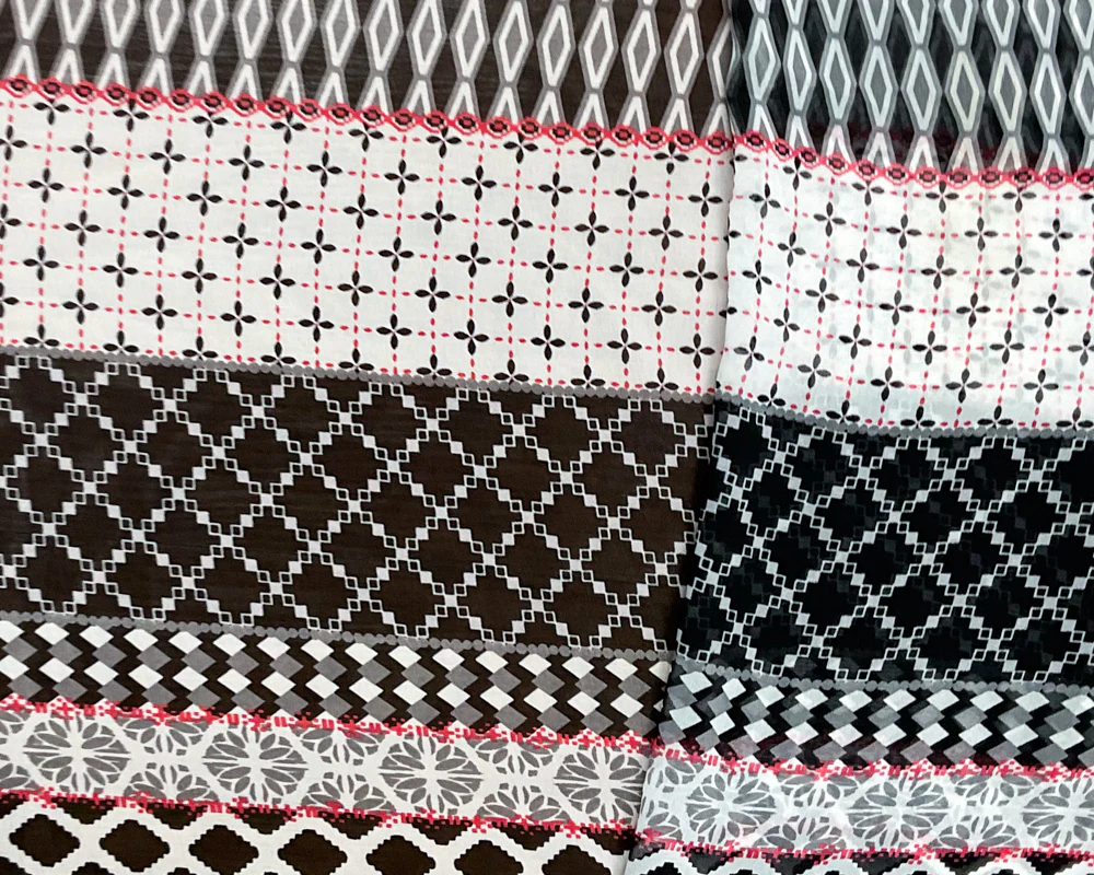 Red-White-Multi Poly Multi Pattern Printed Chiffon Woven Fabric - Image 2