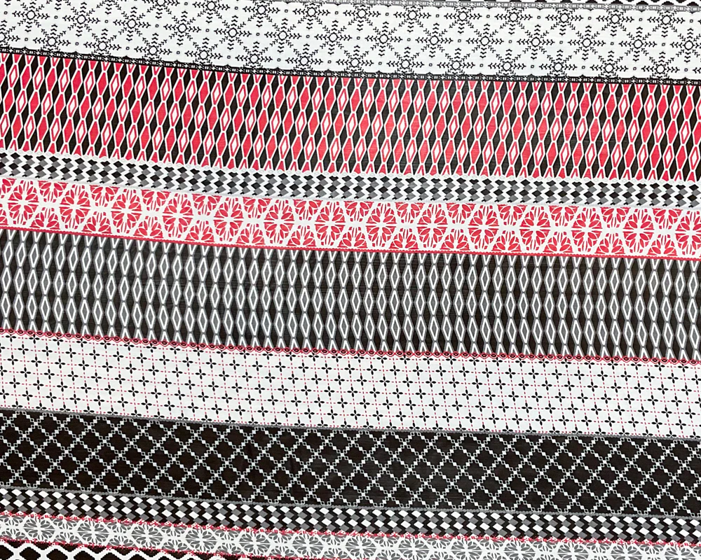 Red-White-Multi Poly Multi Pattern Printed Chiffon Woven Fabric - Image 3