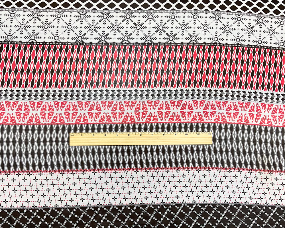 Red-White-Multi Poly Multi Pattern Printed Chiffon Woven Fabric - Image 4