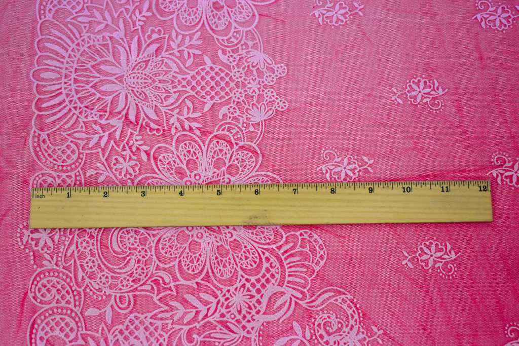 Red-White Nylon Floral Border Printed Mesh Tulle Knit Fabric - Image 5