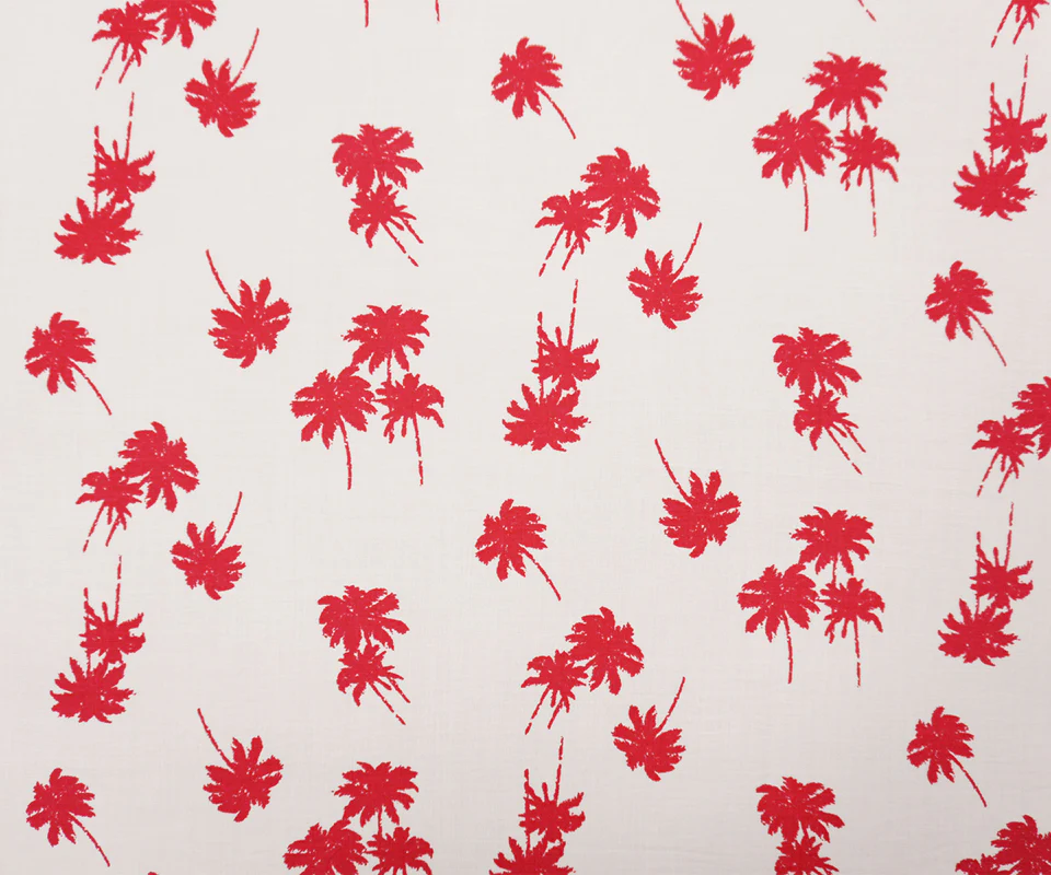 Red-White Rayon Palm Tree Printed Voile Woven Fabric - Image 3