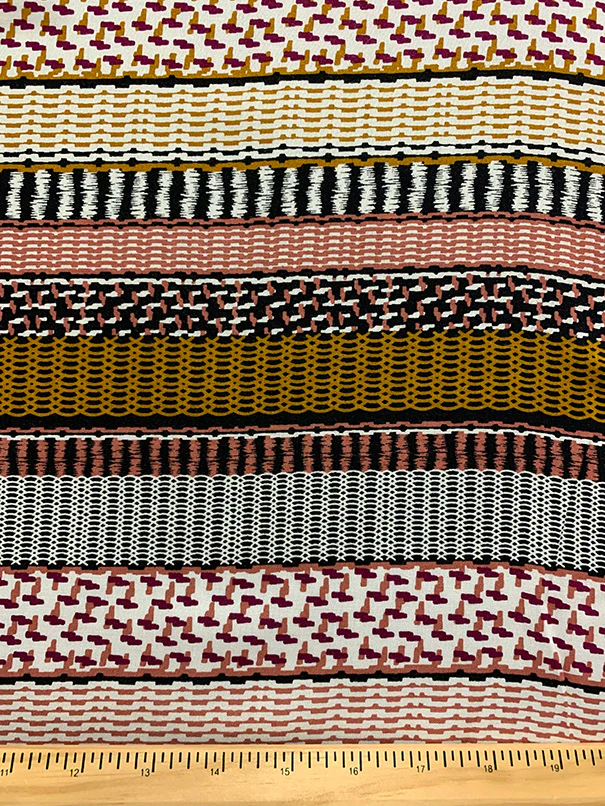 Rose and Copper Multi Stripe Print Rayon Challis Fabric - Image 3