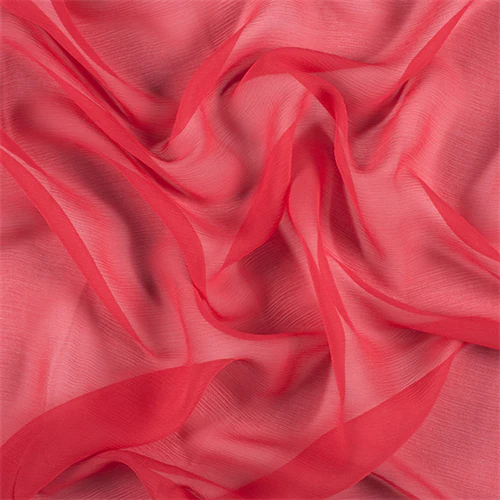 Runway Silks Bright Red Crinkled Silk Chiffon Fabric - Reorderable