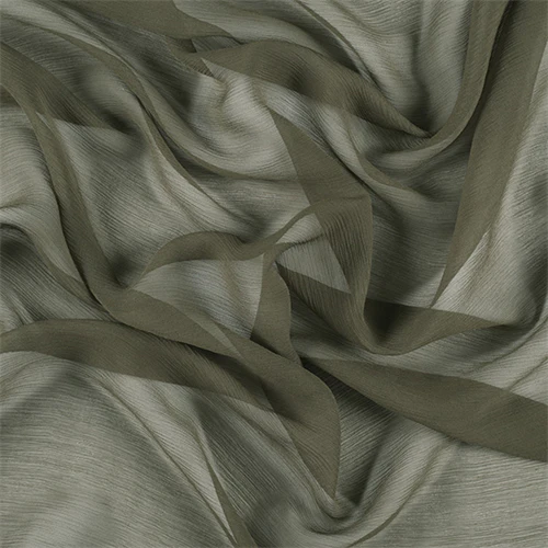 Runway Silks Olive Green Crinkled Silk Chiffon Fabric - Reorderable