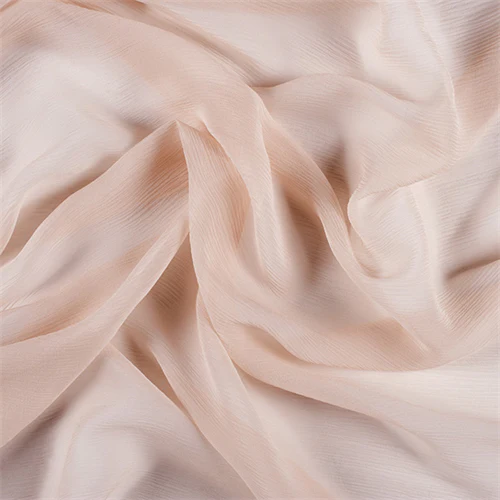 Runway Silks Pale Peach Crinkled Silk Chiffon Fabric - Reorderable