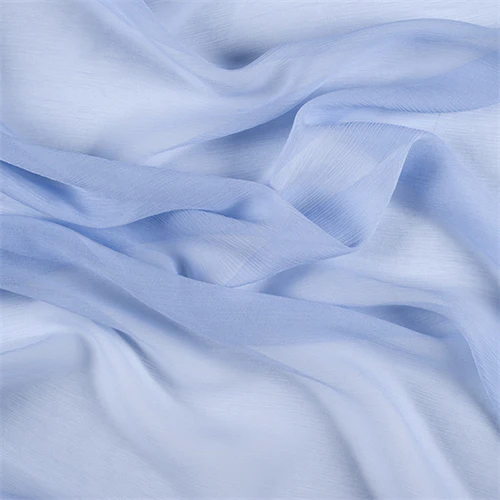 Runway Silks Sky Blue Crinkled Silk Chiffon Fabric - Reorderable