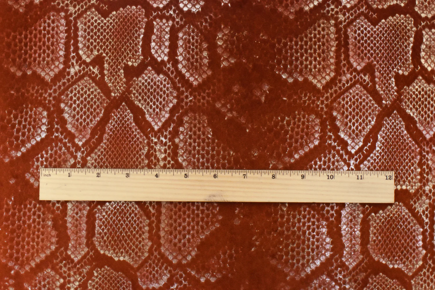 Rust Brown-Gold Snake Foil Print Poly Cotton Velvet Home Decorating Fabric - Image 5