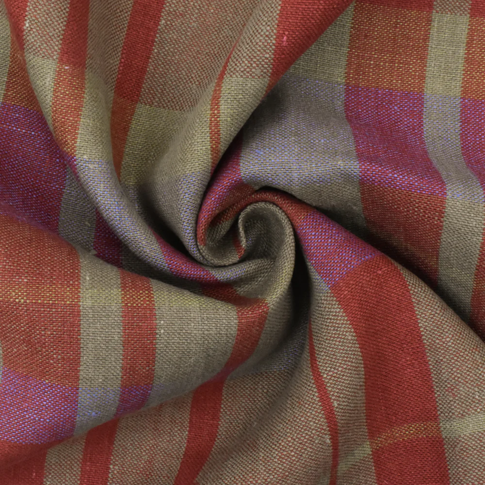 Rustic Red-Beige-Multi Cotton Woven Plaid Madras Fabric - Image 2