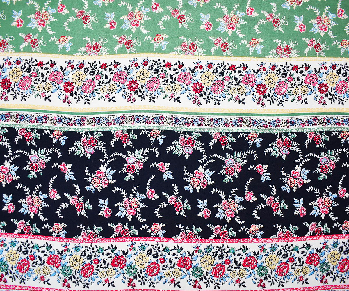 Sage Green-Multi Rayon Multi Pattern Striped Challis Woven Fabric - Image 3