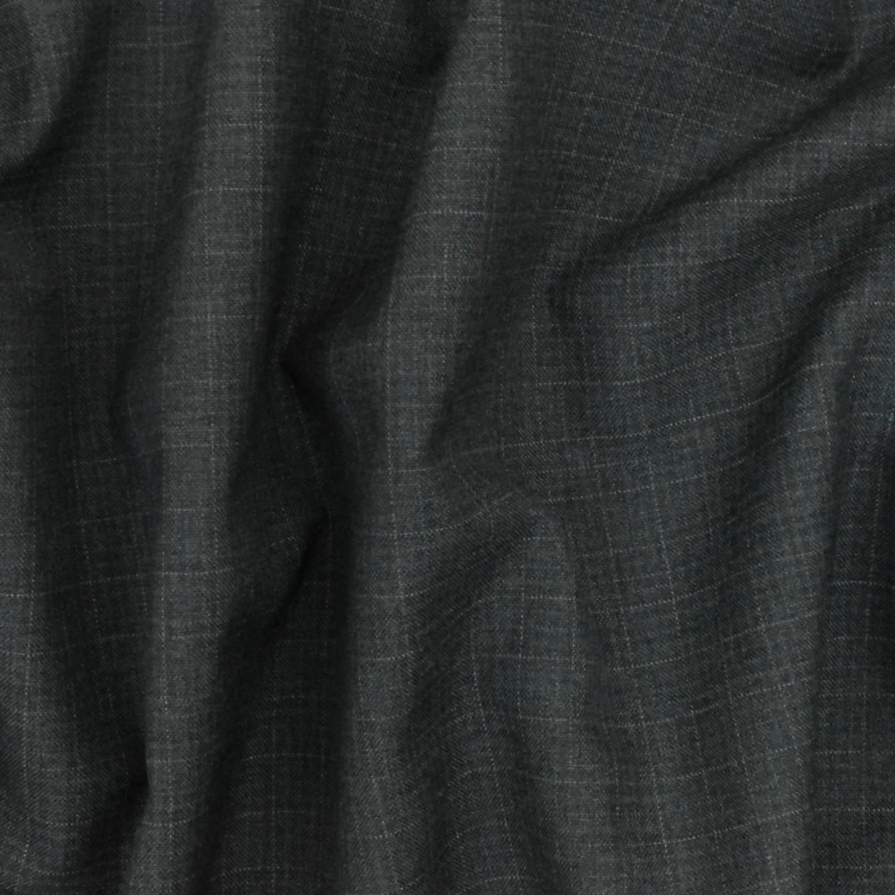 Shadow Gray-Blue-Gray Faded Check Wool-Poly Woven Suiting Fabric - Image 3