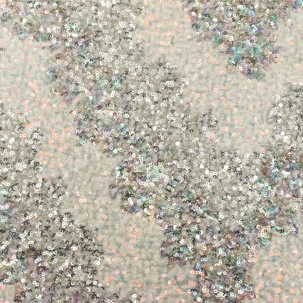 Silver-Iridescent-Multi Stylized Chevron Sequin Poly Mesh Knit Fabric - Image 4