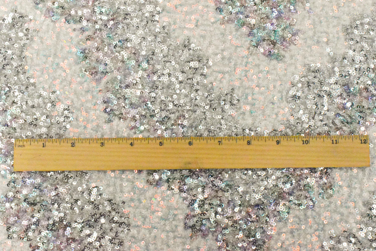 Silver-Iridescent-Multi Stylized Chevron Sequin Poly Mesh Knit Fabric - Image 5