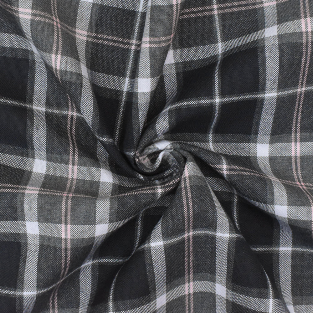 Simple Black-Gray-Pink Plaid Wool-Poly Woven Suiting Fabric - Image 2