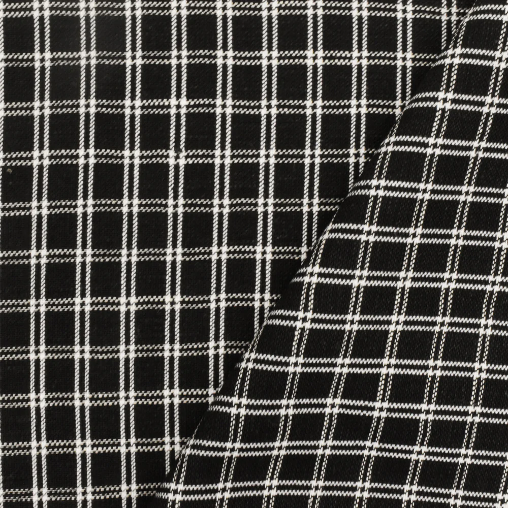 Simple Black-White Check Linen Gingham Woven Fabric - Image 4