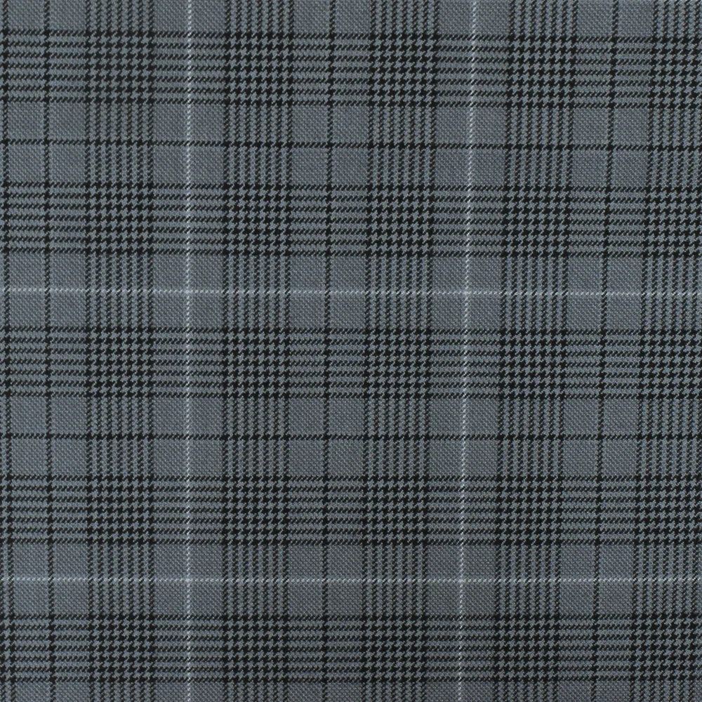 Simple Gray-Black-White Glen Plaid Wool Polyester Twill Woven Fabric
