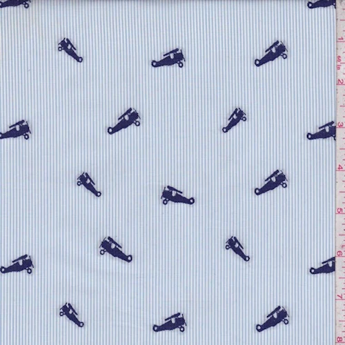 Sky/White Stripe/Plane Cotton Fabric