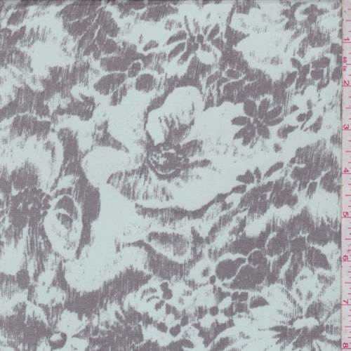 Spa Blue/Charcoal Floral Chiffon Fabric