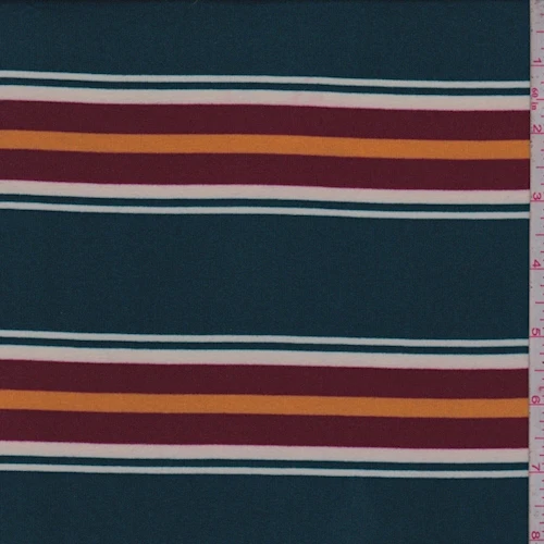 Spruce/Wine/Gold Stripe Double Brushed Jersey Knit Fabric