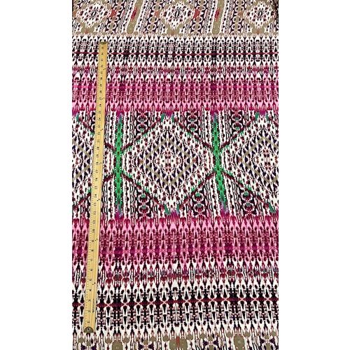 Tan/Ivory Batik Diamond Rayon Challis Fabric - Image 2
