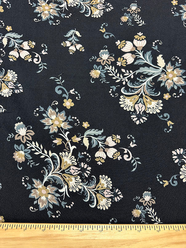 Tan Multi Floral Print Dress Crepe Fabric - Image 3