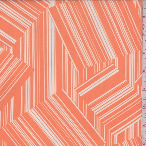 Tangerine/White Tossed Patchwork Power Mesh Fabric