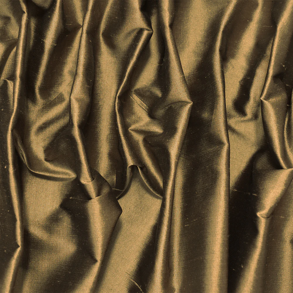 Taupe Beige-Black Beige Silk Iridescent Dupioni Woven Fabric