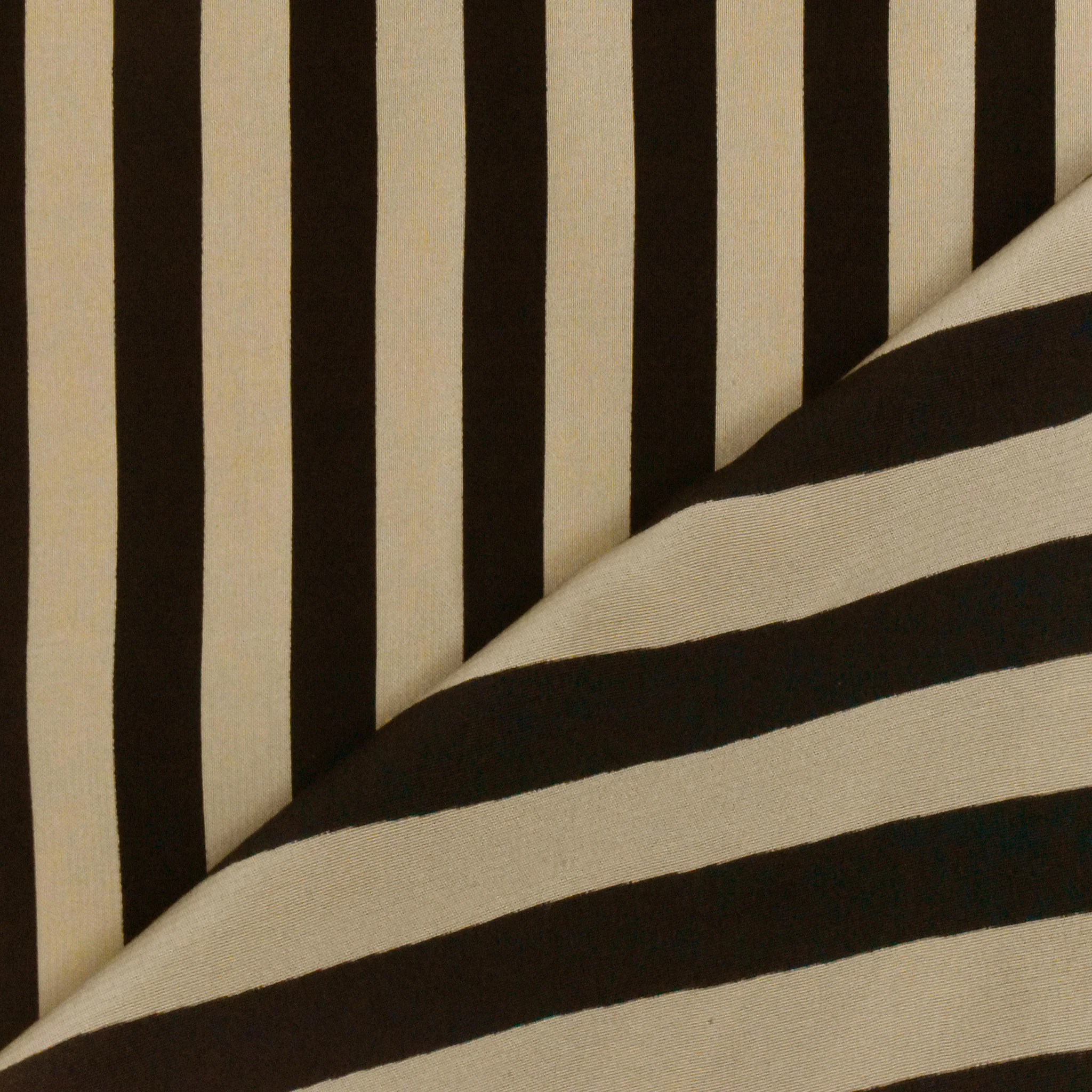 Taupe Beige-Black Stripe Printed Silk Crepe De Chine Woven Fabric - Image 3