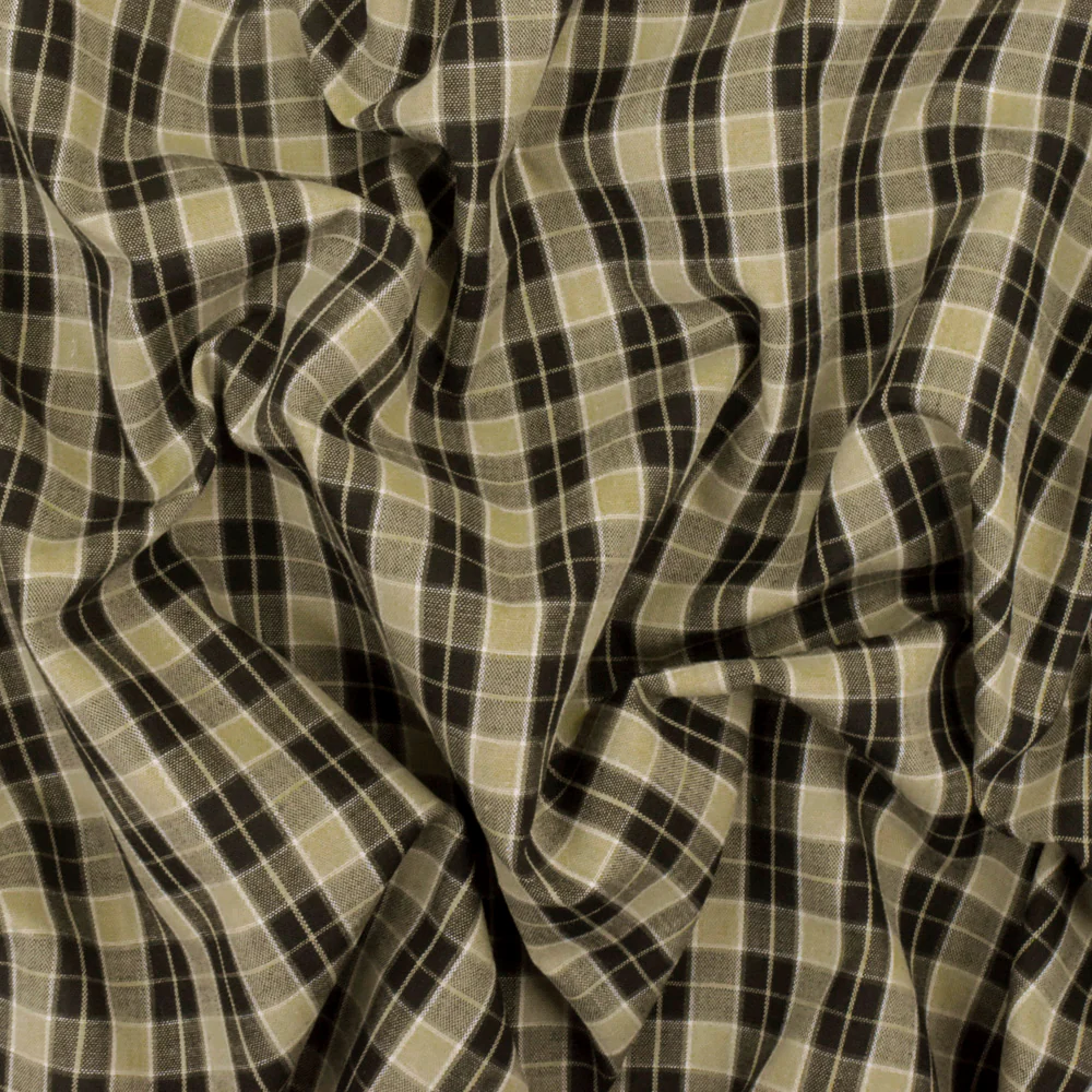 Taupe Beige-Black-White Plaid Cotton Polyester Madras Woven Fabric - Image 3
