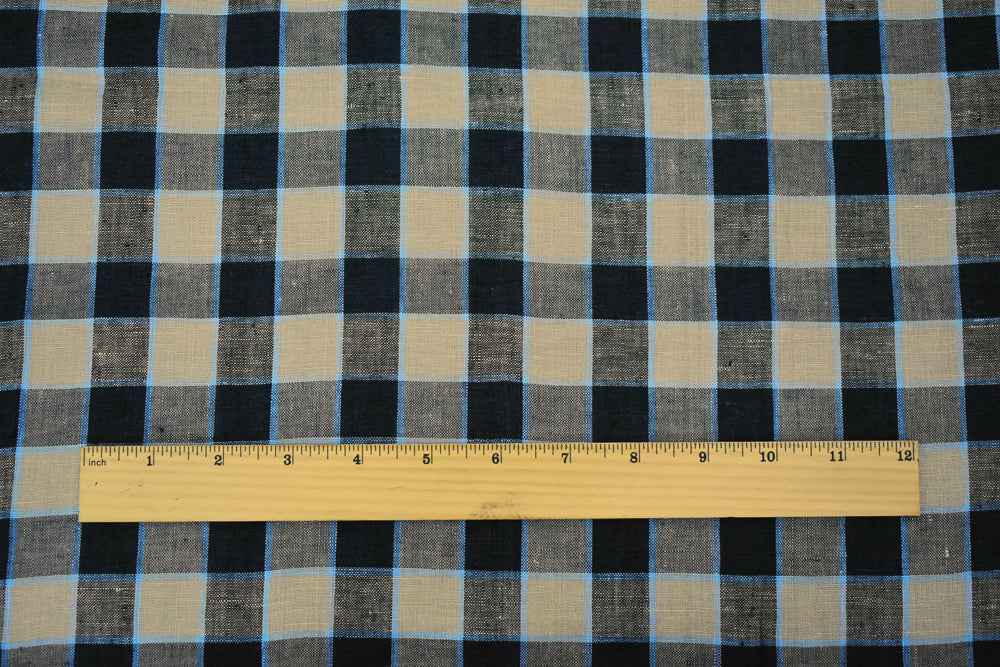 Taupe-Black-Beige Check Linen Woven Fabric - Image 5