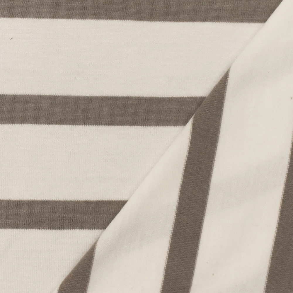 Taupe-Ivory Stripe Stretch Spandex Rayon Modal Jersey Knit Fabric - Image 3