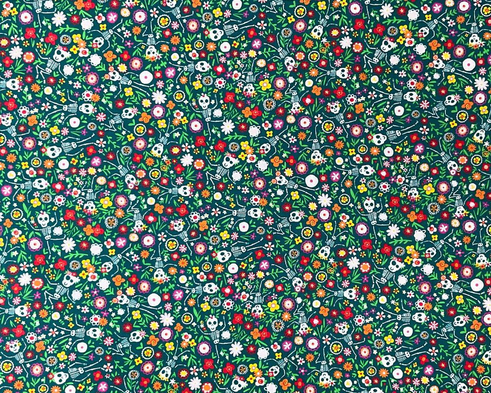 Teal Cotton Dashwood Studio Floral Skeleton Quilting Woven Fabric - Image 3