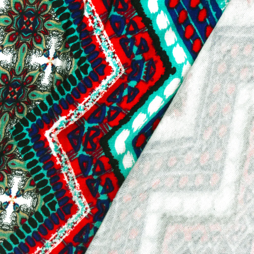 Teal-Multi Chevron Moroccan Print Stretch Rayon Stretch Jersey Knit Fabric - Image 4