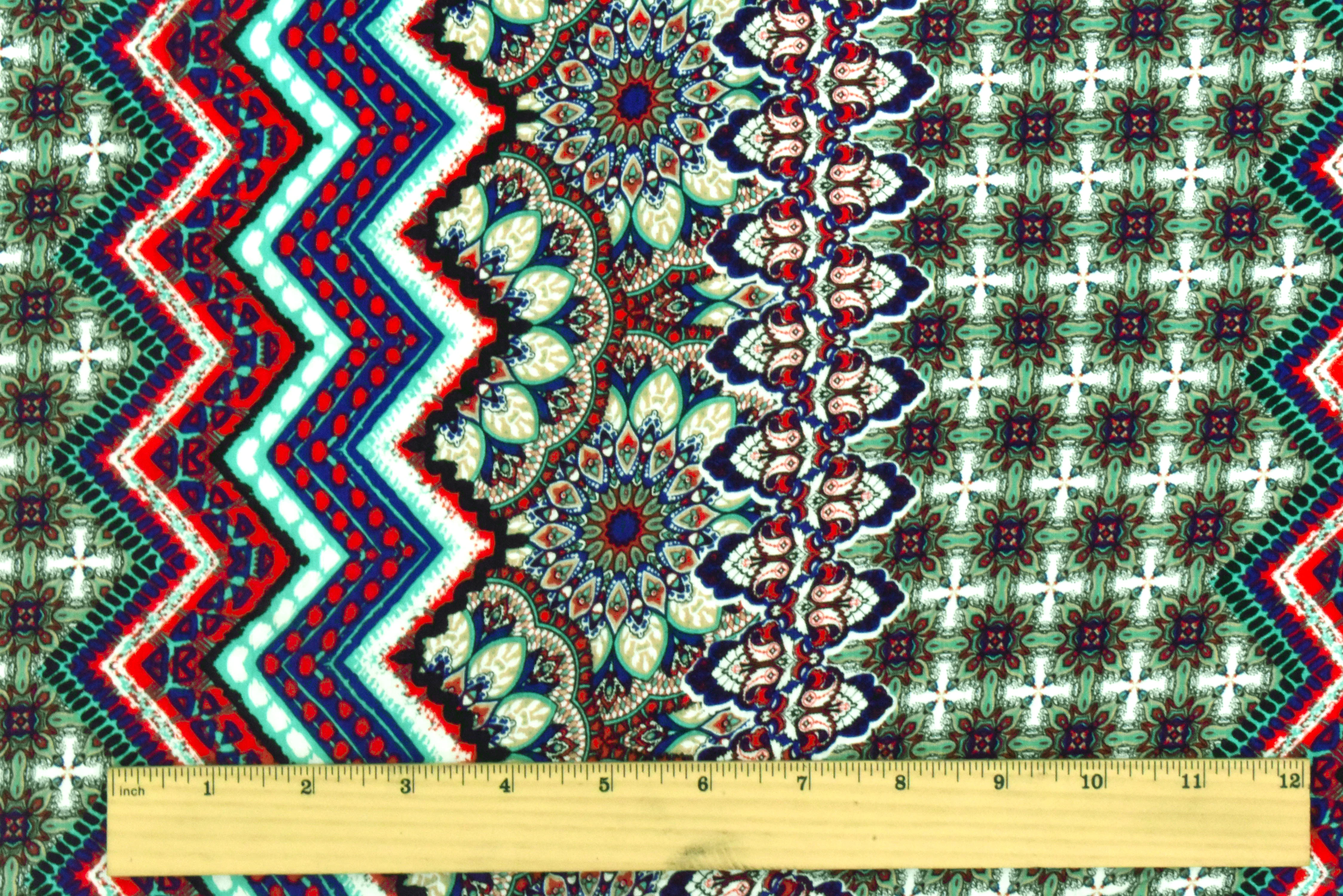 Teal-Multi Chevron Moroccan Print Stretch Rayon Stretch Jersey Knit Fabric - Image 5
