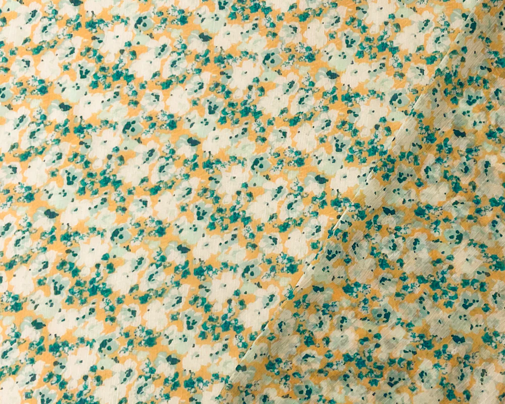 Teal-Multi Poly Floral Printed Crinkle Yoryu Chiffon Woven Fabric - Image 2