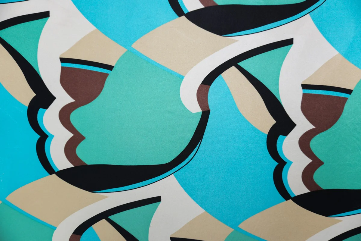 Teal Silk Abstract Printed Interlock Knit Fabric - Image 5
