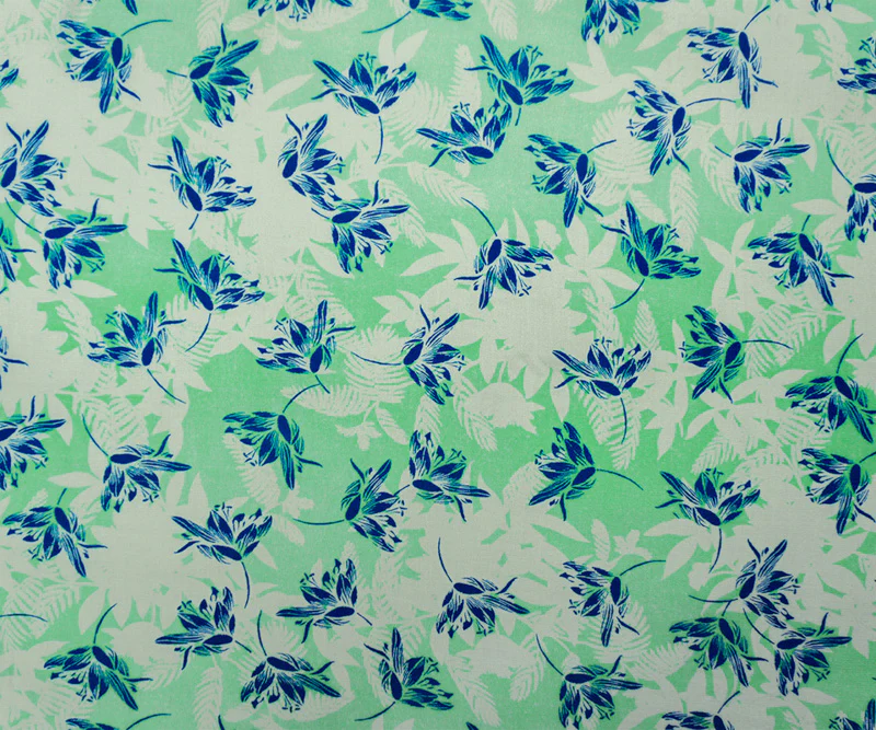Teal-White-Blue Rayon Floral Printed Crepe Woven Fabric - Image 3