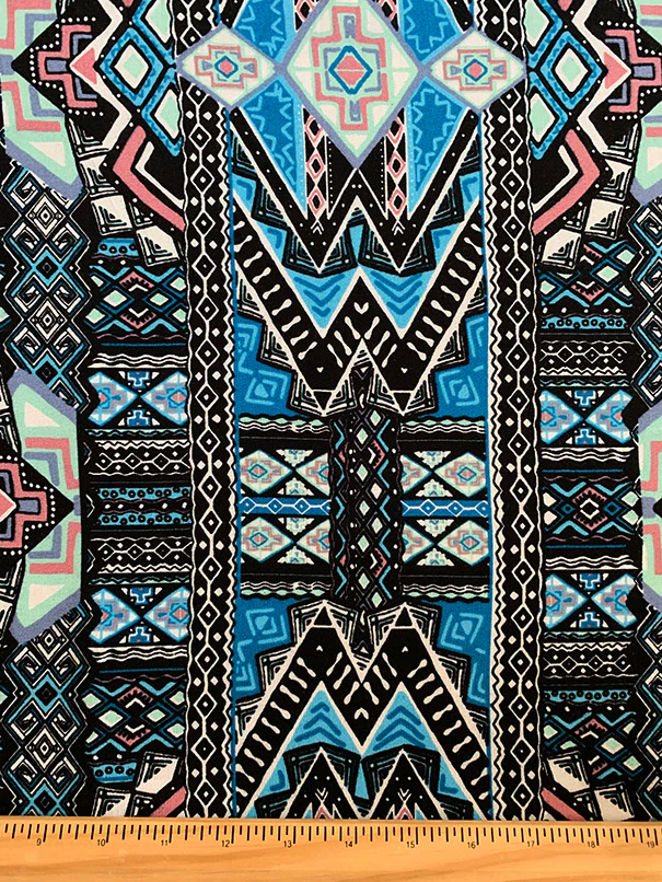 Turquoise and Mint Print Rayon Challis Fabric - Image 3