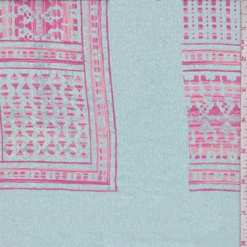 Turquoise/Berry/Pink Tile Silk Chiffon Fabric