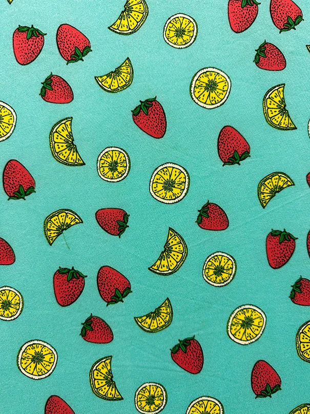 Turquoise Fruit Print Double Brushed Jersey Knit Fabric - Image 2