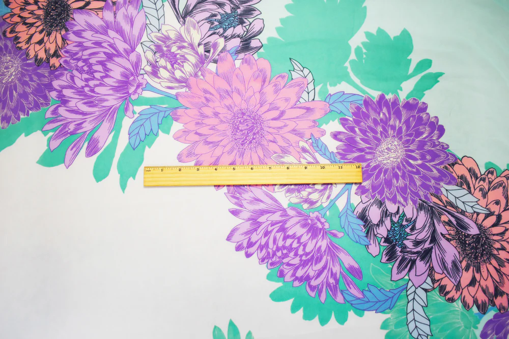 Turquoise-Pink-Multi Poly Floral Printed Chiffon Woven Fabric - Image 3