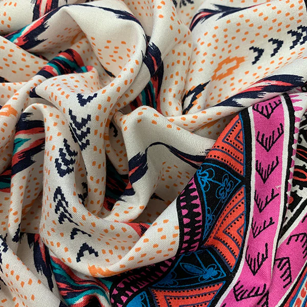 White and Pink Multi Stripe Print Rayon Challis Fabric