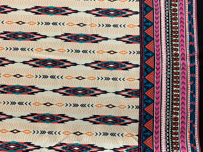 White and Pink Multi Stripe Print Rayon Challis Fabric - Image 3