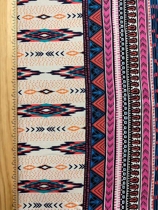 White and Pink Multi Stripe Print Rayon Challis Fabric - Image 4