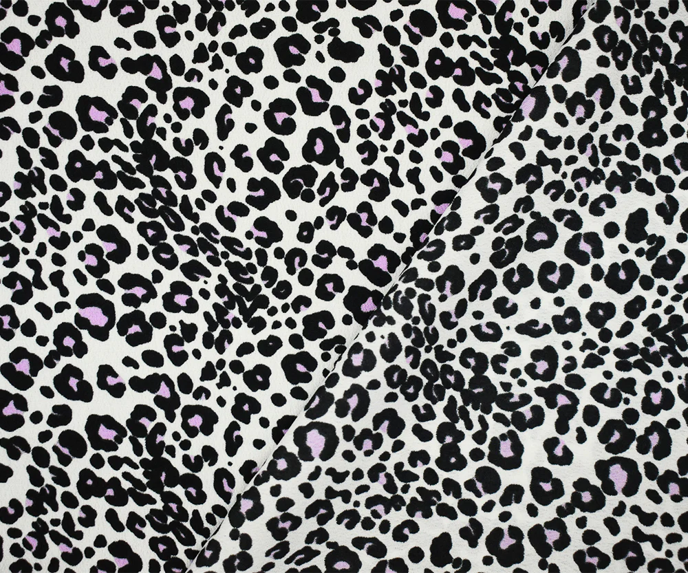 White-Black-Purple Polyester Leopard Printed Crepe Faille Woven Fabric - Image 2